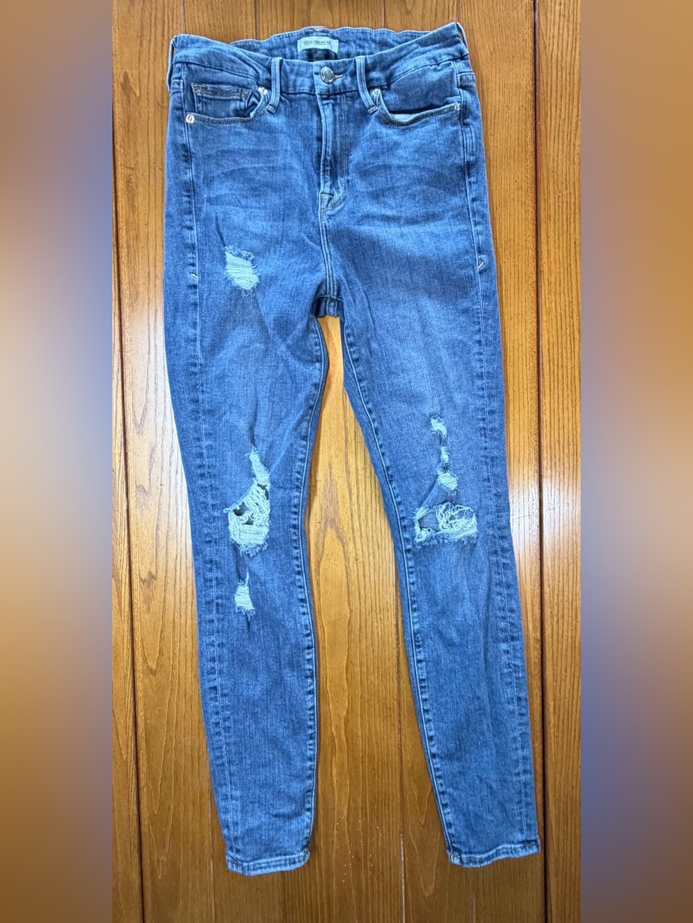Good American Good Waist High-Rise Skinny Jeans | Size 8/29 | Distressed Blue